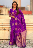 Purple Soft Silk Dual Zari Woven Saree with Peacock Border