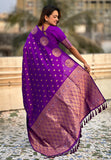 Purple Soft Silk Dual Zari Woven Saree with Peacock Border
