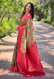 Mehendi Green Soft Silk Contrast Zari Woven Saree