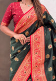 Bottle Green Soft Silk Saree with Sunflower Butta Meenakari Zari Woven Saree