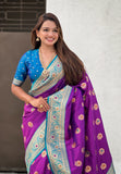 Wine Soft Silk Saree with Sunflower Butta Meenakari Zari Woven Saree