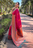 Hot Pink Soft Silk Contrast Gold Zari Woven Saree