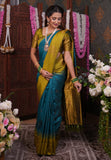 Sea Blue Soft Silk Floral Border Contrast Zari Woven Saree
