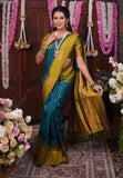 Sea Blue Soft Silk Floral Border Contrast Zari Woven Saree