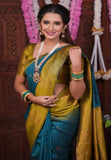 Sea Blue Soft Silk Floral Border Contrast Zari Woven Saree
