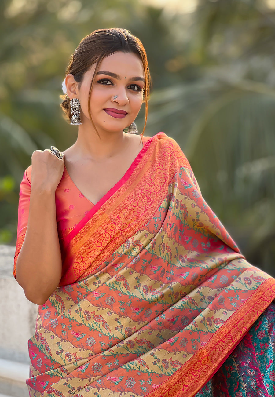 Pink Original Dharmavaram Leheriya Silk Zari Woven Saree