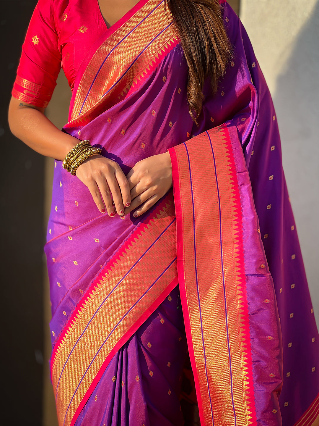 Purple Soft Silk Paithani Zari Woven Saree