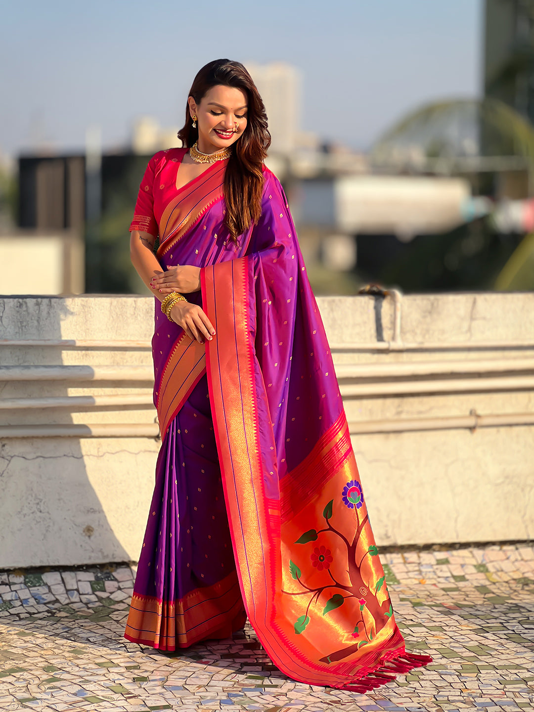 Purple Soft Silk Paithani Zari Woven Saree