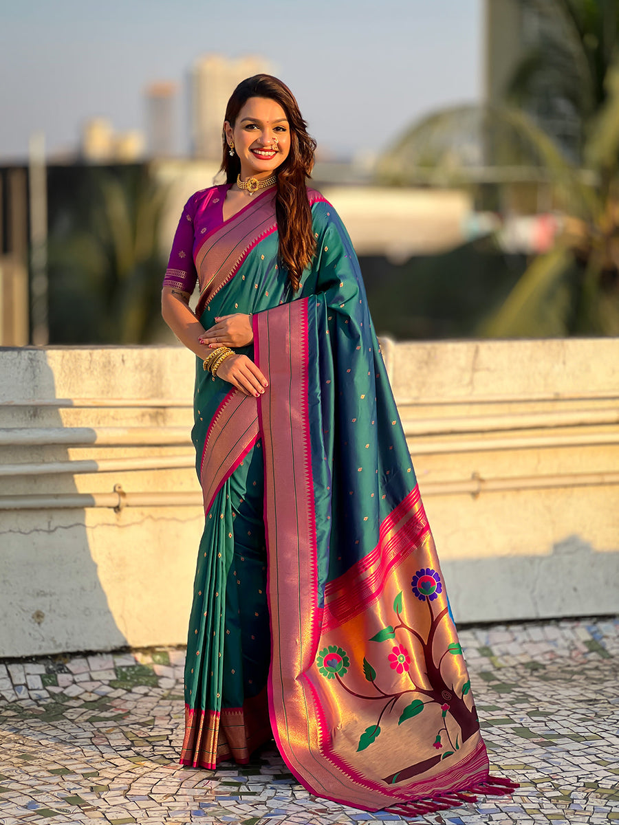 Green Soft Silk Paithani Zari Woven Saree