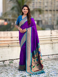 Purple Soft Silk Paithani Zari Woven Saree