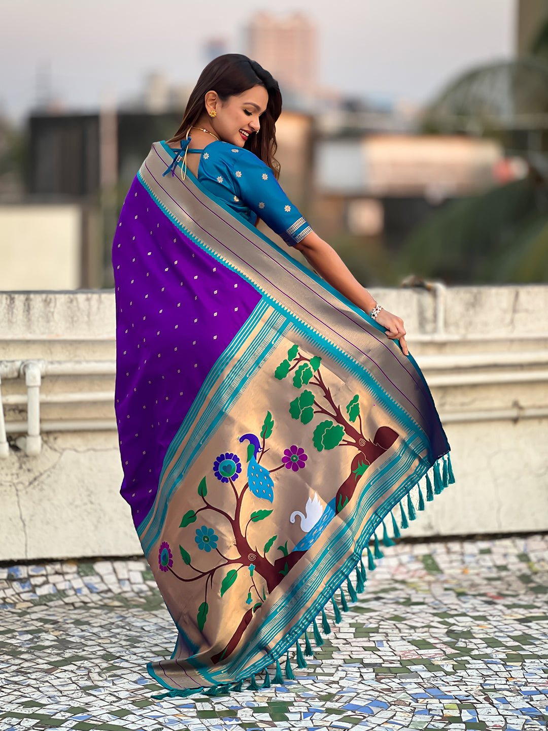 Purple Soft Silk Paithani Zari Woven Saree