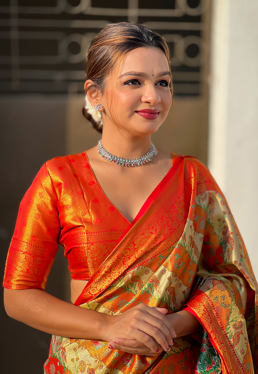 Red Original Dharmavaram Leheriya Silk Zari Woven Saree