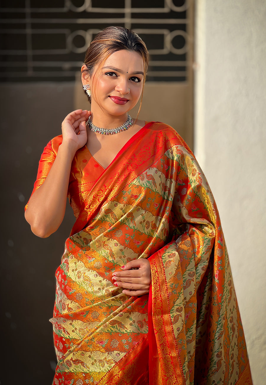 Red Original Dharmavaram Leheriya Silk Zari Woven Saree