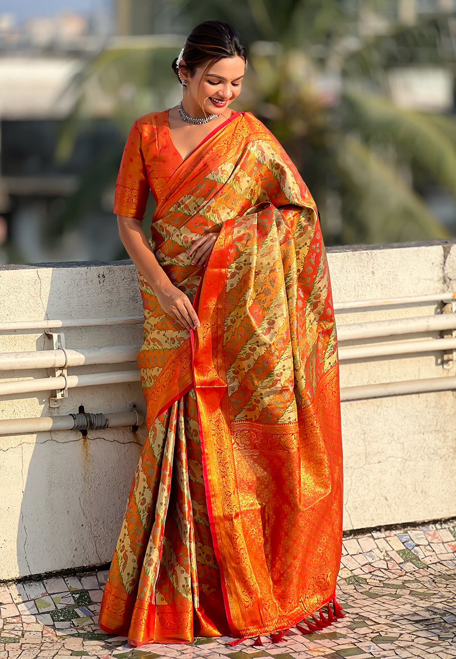Red Original Dharmavaram Leheriya Silk Zari Woven Saree