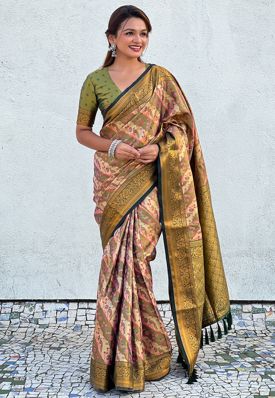 Navy Blue Original Dharmavaram Leheriya Silk Zari Woven Saree