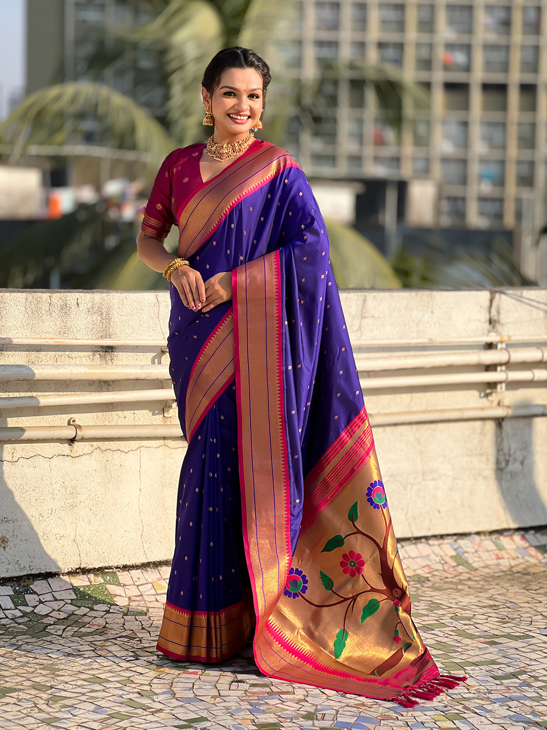 Violet Soft Silk Paithani Zari Woven Saree