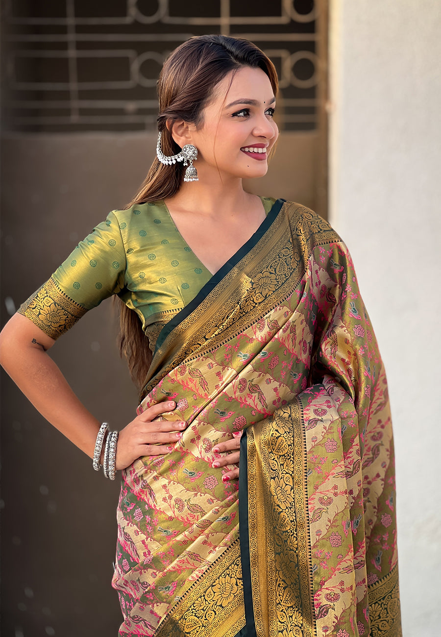 Navy Blue Original Dharmavaram Leheriya Silk Zari Woven Saree