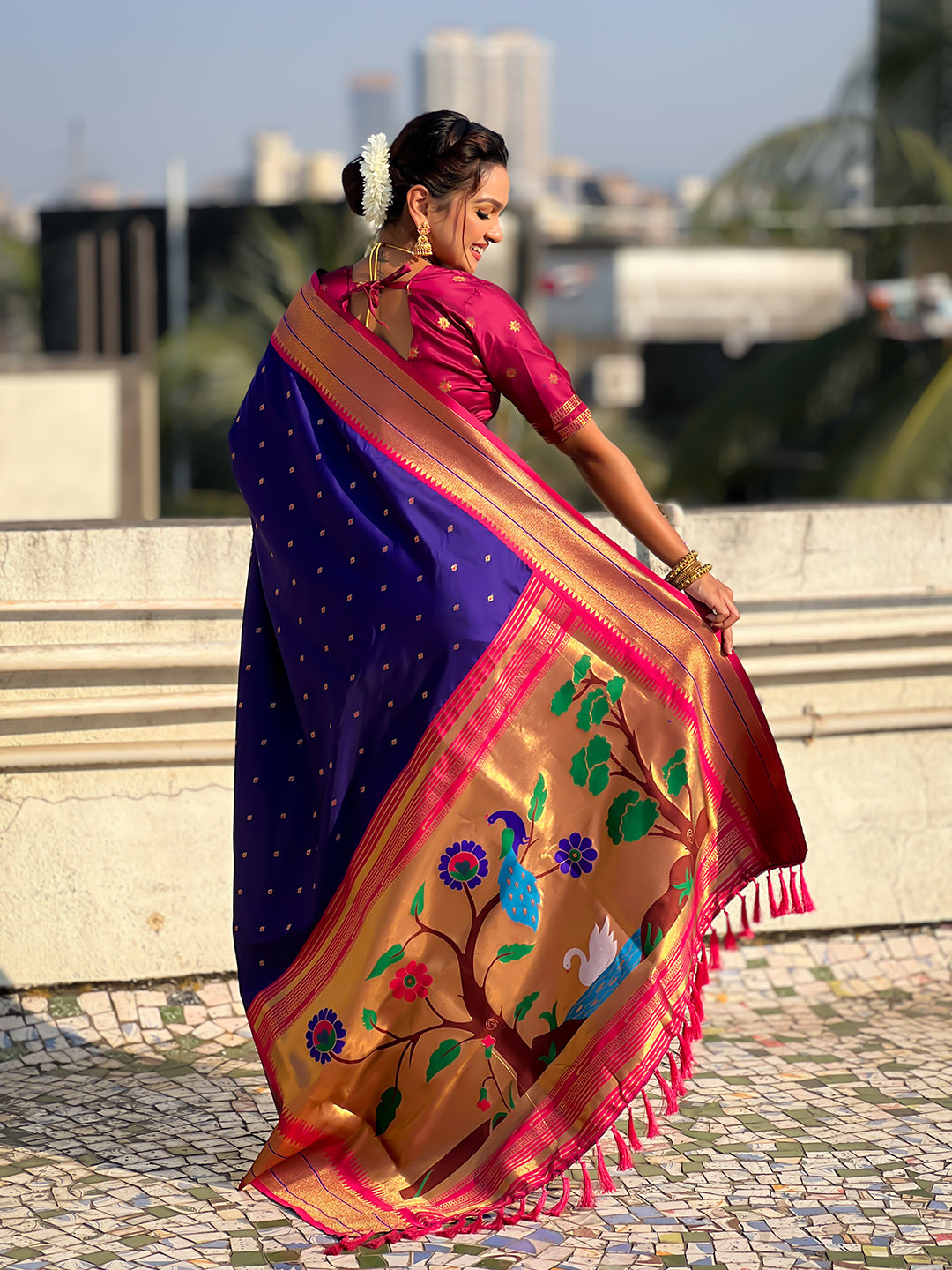 Violet Soft Silk Paithani Zari Woven Saree