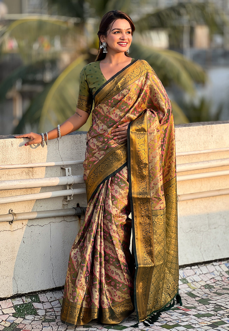 Navy Blue Original Dharmavaram Leheriya Silk Zari Woven Saree
