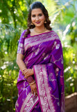 Purple Banarasi Jaal Soft Silk Zari Woven Saree