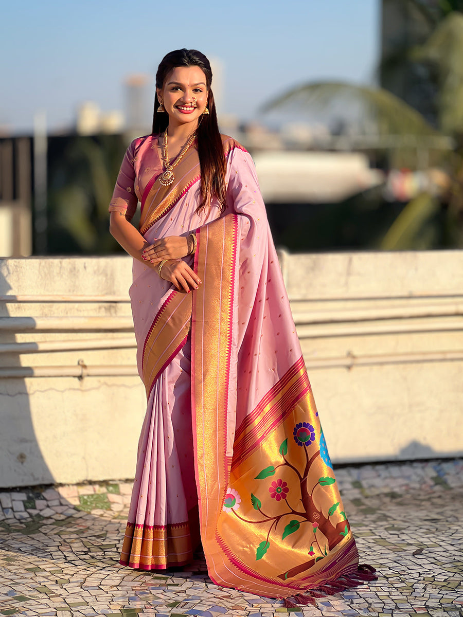 Lavender Soft Silk Paithani Zari Woven Saree