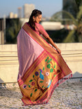 Lavender Soft Silk Paithani Zari Woven Saree
