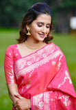 Pink Banarasi Jaal Soft Silk Zari Woven Saree