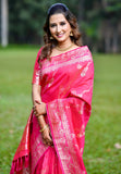 Pink Banarasi Jaal Soft Silk Zari Woven Saree