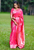 Pink Banarasi Jaal Soft Silk Zari Woven Saree
