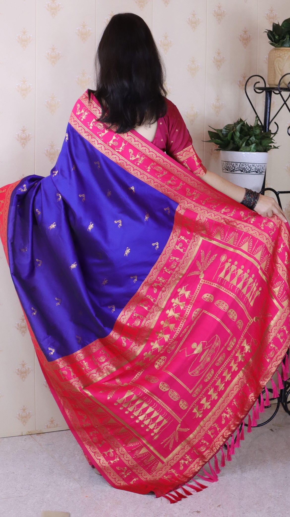 Violet Soft Silk Zari Woven Warli Art Traditional Saree