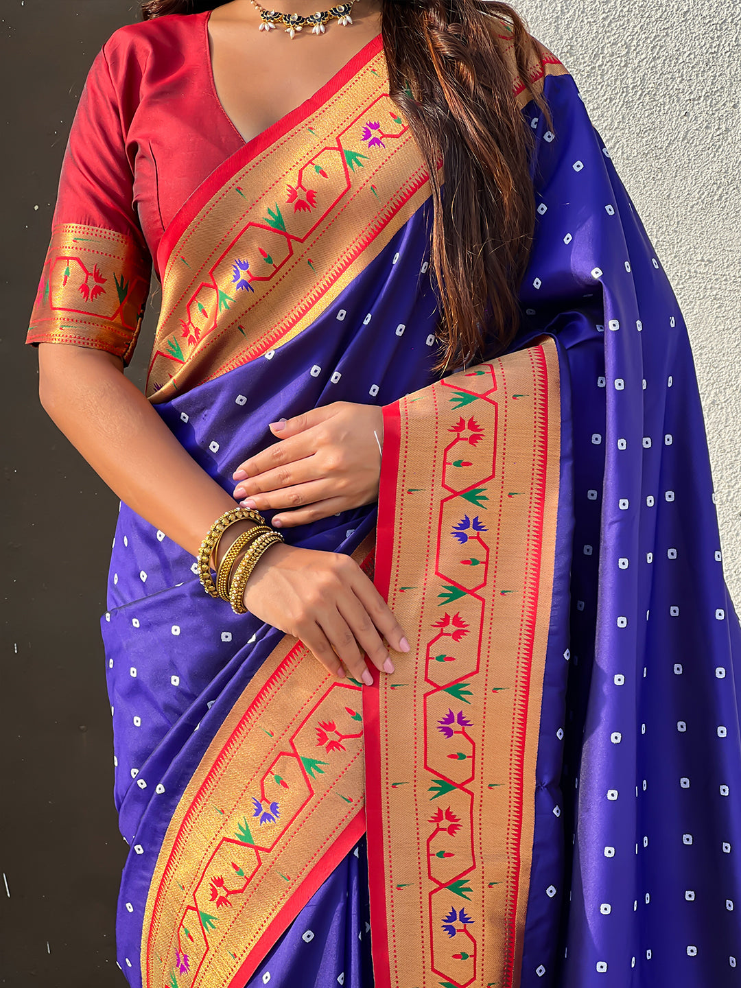Violet Zari Woven Bandhani Paithani Fusion Silk Saree