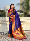 Violet Zari Woven Bandhani Paithani Fusion Silk Saree