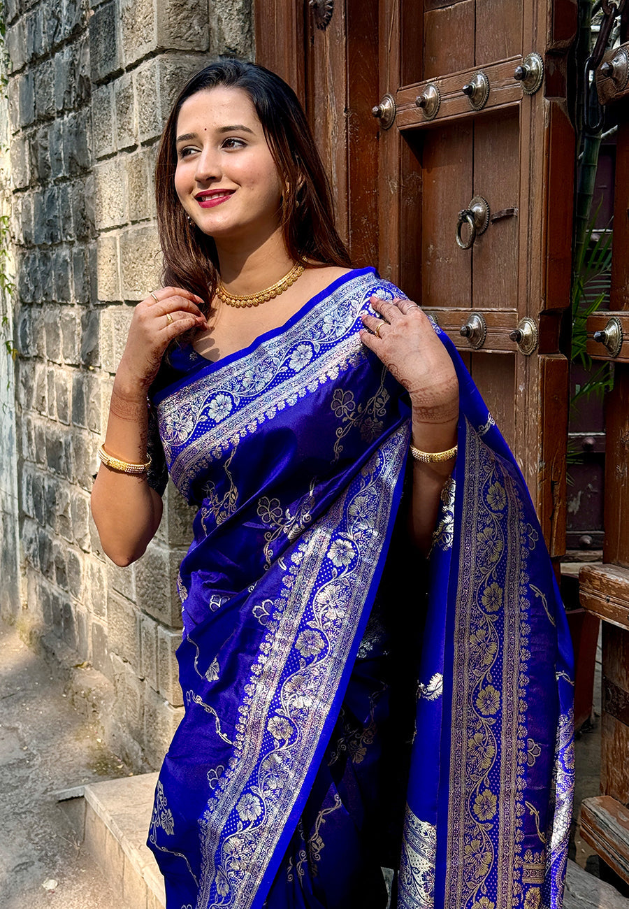 Violet Banarasi Jaal Soft Silk Zari Woven Saree