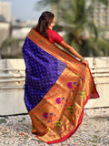 Violet Zari Woven Bandhani Paithani Fusion Silk Saree
