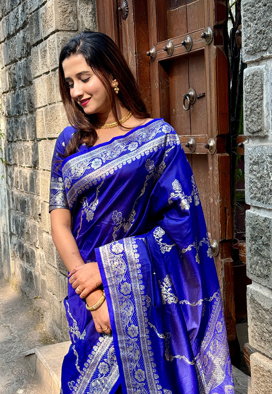 Violet Banarasi Jaal Soft Silk Zari Woven Saree