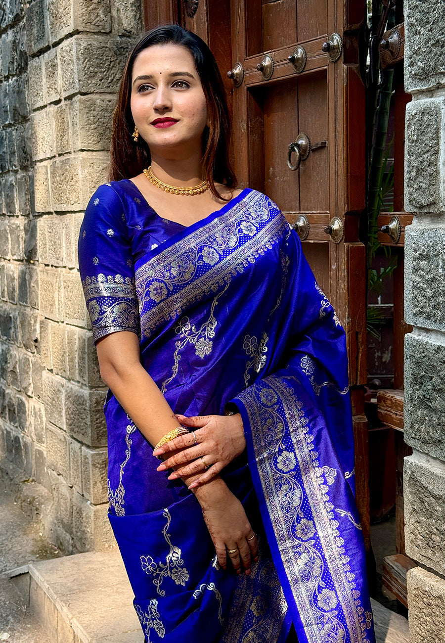 Violet Banarasi Jaal Soft Silk Zari Woven Saree