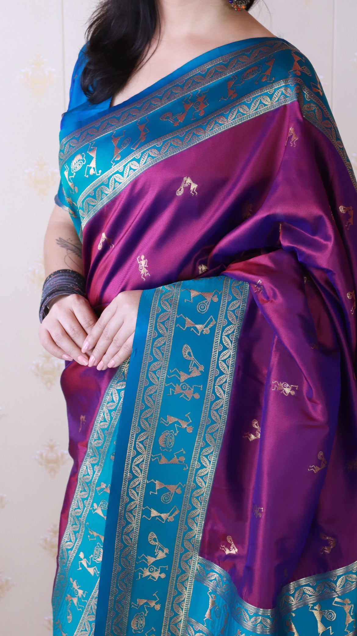 Purple Soft Silk Zari Woven Warli Art Traditional Saree