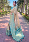 Chickoo Pure Tissue Zari Woven Saree with Contrast Weaves