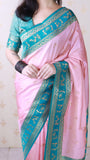 Baby Pink Soft Silk Zari Woven Warli Art Traditional Saree