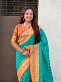 Aqua Blue Zari Woven Bandhani Paithani Fusion Silk Saree