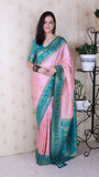 Baby Pink Soft Silk Zari Woven Warli Art Traditional Saree
