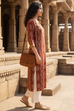 Maroon Cotton Jaipuri Floral Printed Kurti