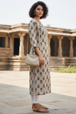 Beige Cotton Jaipuri Floral Printed Kurti