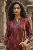Maroon Cotton Jaipuri Floral Printed Kurti