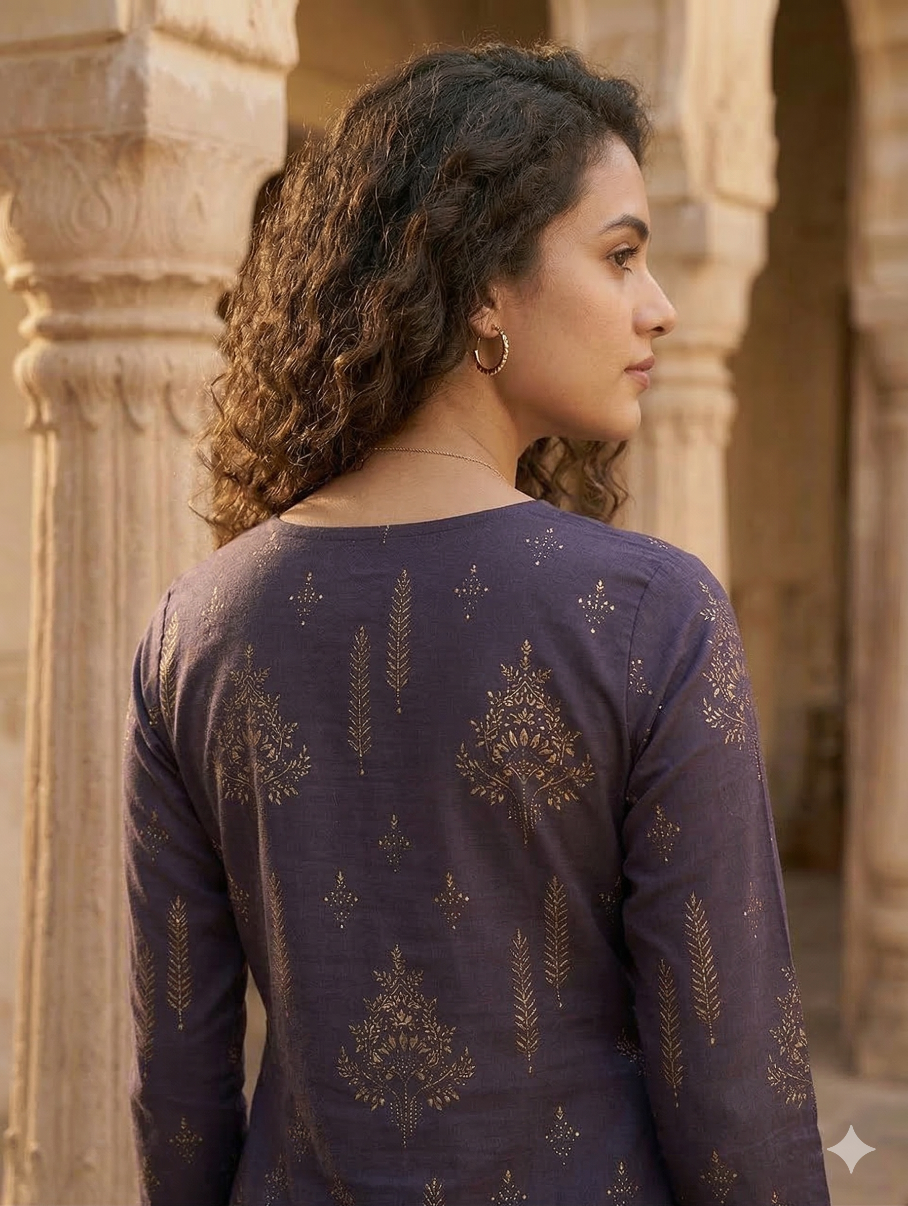 Violet Pure Cotton Jaipuri Floral Printed Kurti