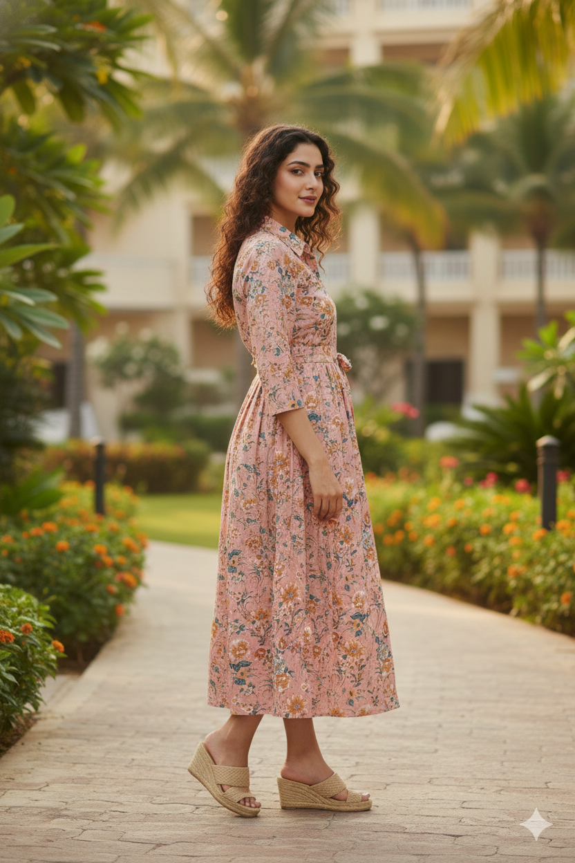 Blossom Breeze Floral Jaipuri Printed Western Dress