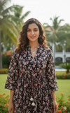 Midnight Blossom Elegance Jaipuri Printed Western Dress