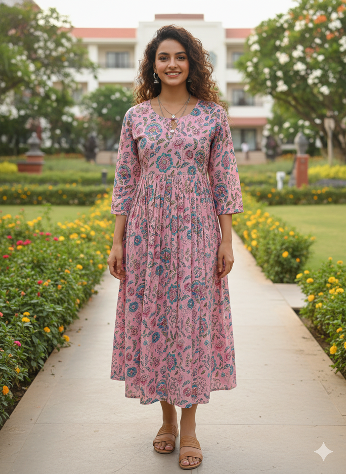 Pink Petal Jaipuri Printed Western Dress