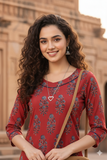 Maroon Pure Cambric Cotton Jaipuri Printed Kurti