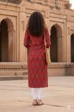 Maroon Pure Cambric Cotton Jaipuri Printed Kurti